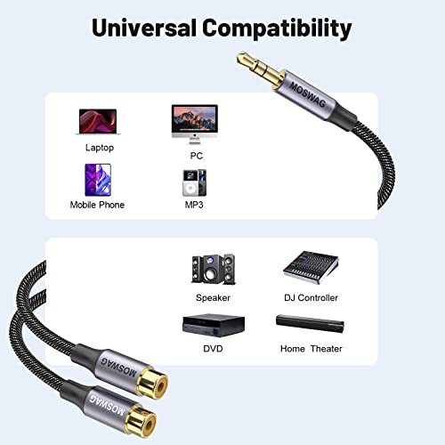 MOSWAG 3.5mm to RCA Cable 1 Pack, AUX to 2RCA Y Splitter Cable, 3.5mm Male to 2 RCA Female Headphone Jack Compatible with Smartphones,MP3,Tablets,Speakers,Home Theater,HDTV and More - Image 2