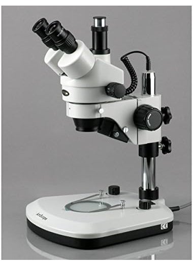 AmScope AmScope SM1TZPL5M Digital Professional Trinocular Stereo Zoom Microscope WH10x Eyepieces 35X90X Magnification 07X45X Zoom Objective Upper and Lower LED Lighting Large PillarStyle Table Stand Includes 05X and 20X Barlow Lenses and 5MP Camera with Reduction Lens and Software  - Image 3
