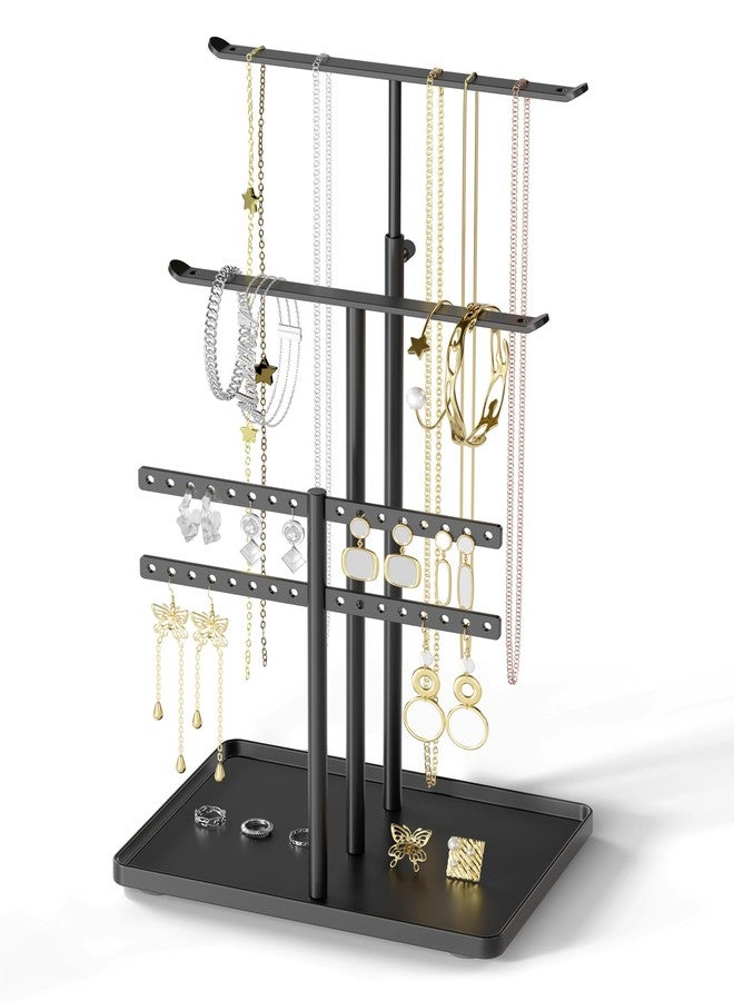 susswiff Jewelry Holder Organizer Stand - Adjustable Jewelry Tree 17.5" Height (Max), Jewlery Hanger for Necklaces, Bracelets, Earrings, Aesthetic for Storage and Display, Metal, Black - Image 1