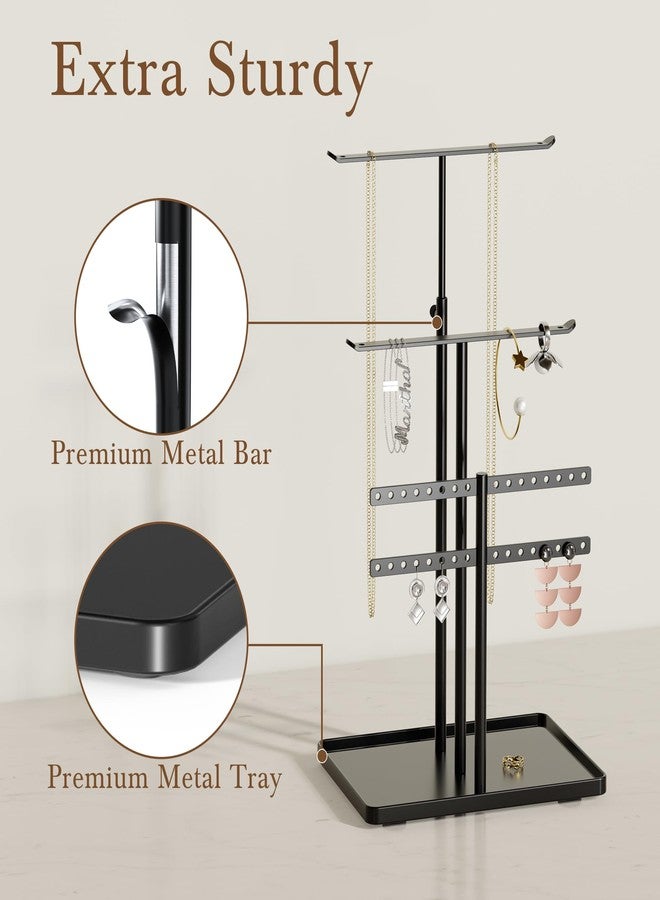 susswiff Jewelry Holder Organizer Stand - Adjustable Jewelry Tree 17.5" Height (Max), Jewlery Hanger for Necklaces, Bracelets, Earrings, Aesthetic for Storage and Display, Metal, Black - Image 5