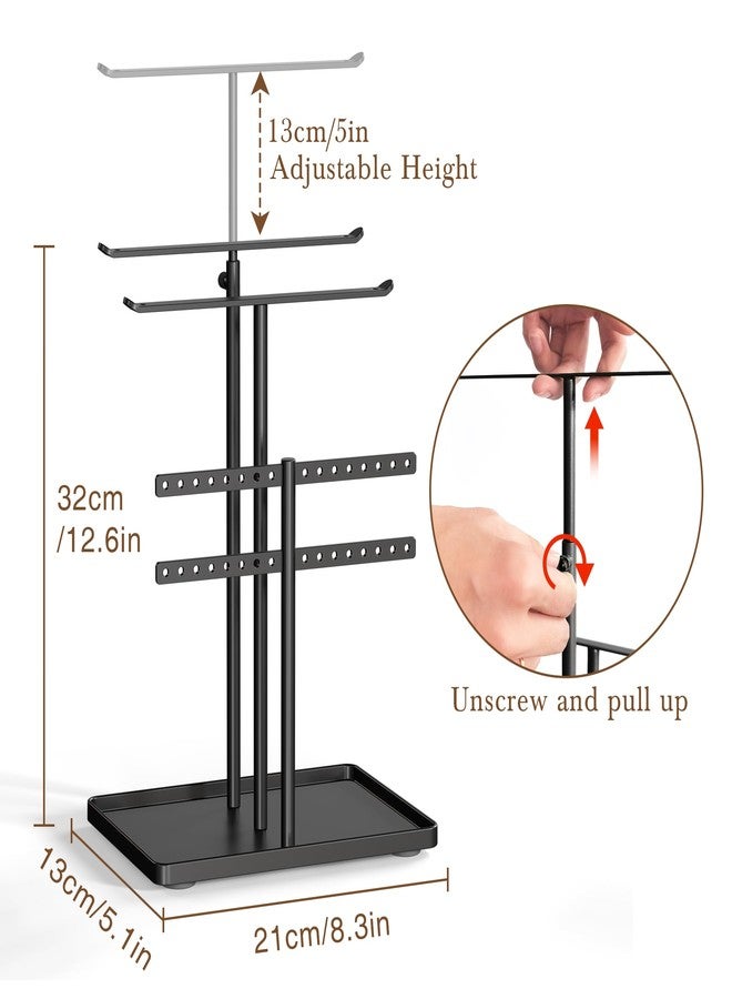 susswiff Jewelry Holder Organizer Stand - Adjustable Jewelry Tree 17.5" Height (Max), Jewlery Hanger for Necklaces, Bracelets, Earrings, Aesthetic for Storage and Display, Metal, Black - Image 4