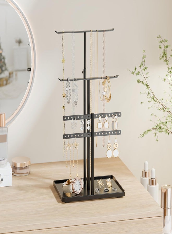 susswiff Jewelry Holder Organizer Stand - Adjustable Jewelry Tree 17.5" Height (Max), Jewlery Hanger for Necklaces, Bracelets, Earrings, Aesthetic for Storage and Display, Metal, Black - Image 2