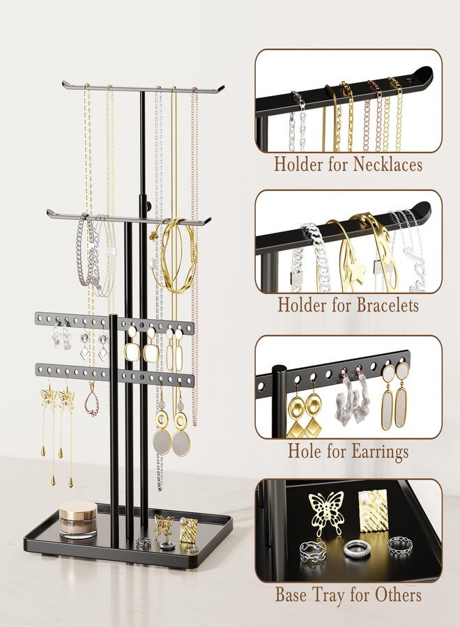 susswiff Jewelry Holder Organizer Stand - Adjustable Jewelry Tree 17.5" Height (Max), Jewlery Hanger for Necklaces, Bracelets, Earrings, Aesthetic for Storage and Display, Metal, Black - Image 3