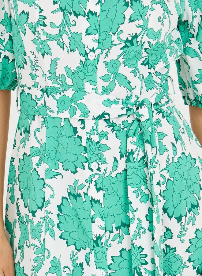 ستايلي Floral Print High Neck A-Line Midi Dress