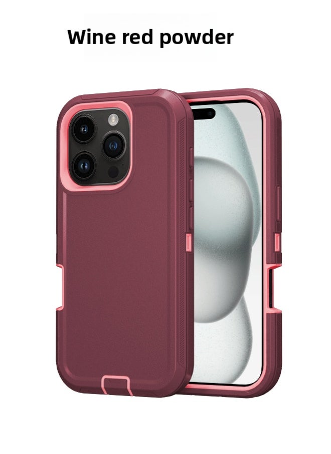 Generic - For Iphone 16promax Three-proof Mobile Phone Case Iph16plus Anti-drop Mobile Phone Case Hot Sale-Color:Wine Red Powder-Applicable Model:For Iphone16 Single Chassis - Image 1