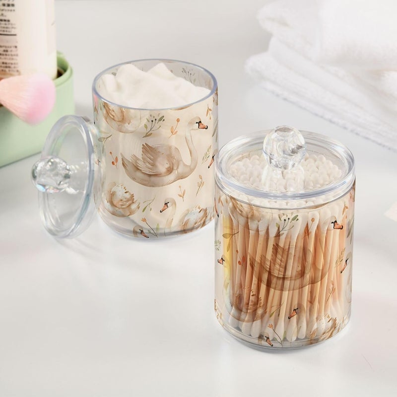 BOENLE 2 Pack Qtip Holder Organizer Dispenser Swans and Grass Bathroom Storage Canister Cotton Ball Holder Container for Cotton Pads/Swabs/Floss - Image 2