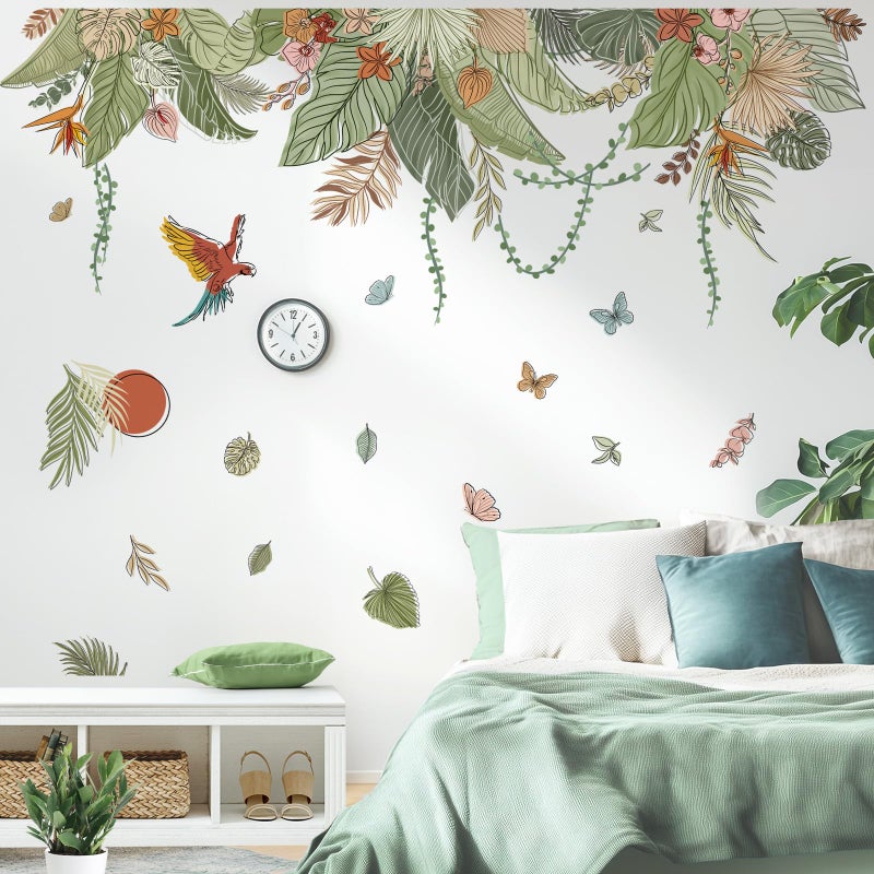 decalmile Boho Tropical Leaves Wall Decals Bohemian Floral Hanging Vine Plants Wall Stickers Living Room Bedroom TV Background Wall Decor - Image 2