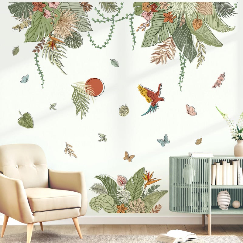 decalmile Boho Tropical Leaves Wall Decals Bohemian Floral Hanging Vine Plants Wall Stickers Living Room Bedroom TV Background Wall Decor - Image 1