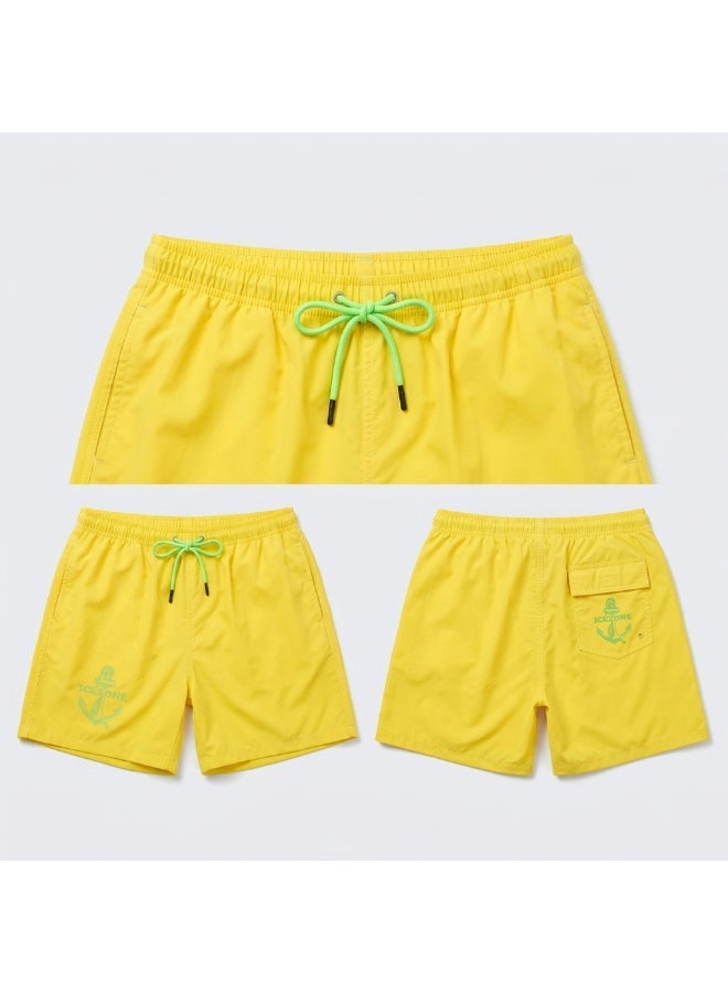 IceZone Men's Quick-Dry Swim Trunks - Bright Yellow Anchor Print Board Shorts with Mesh Lining and Pockets - Image 3
