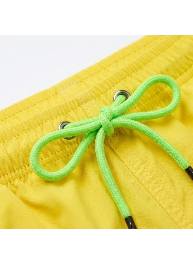 IceZone Men's Quick-Dry Swim Trunks - Bright Yellow Anchor Print Board Shorts with Mesh Lining and Pockets - Image 2