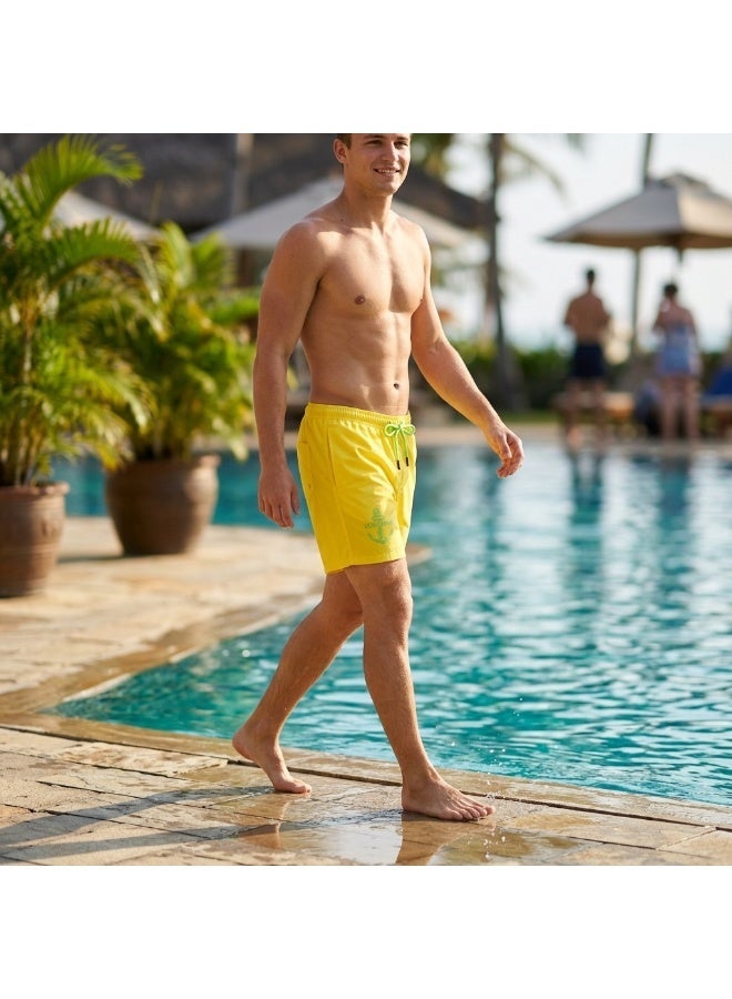 IceZone Men's Quick-Dry Swim Trunks - Bright Yellow Anchor Print Board Shorts with Mesh Lining and Pockets - Image 1