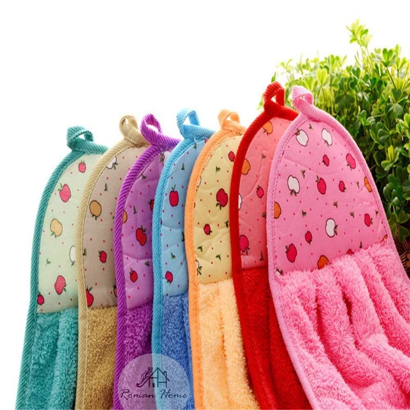 ROYAL TRADERS Microfibre Wash Basin Towel Hanging Hand TowelsSet of Soft Absorbent and Quick Drying Bathroom Hang Towel,Printed Kitchen Accessories Napkin with Ties (30x40 cm.Multicolor PAK OF12 PIS. - Image 5