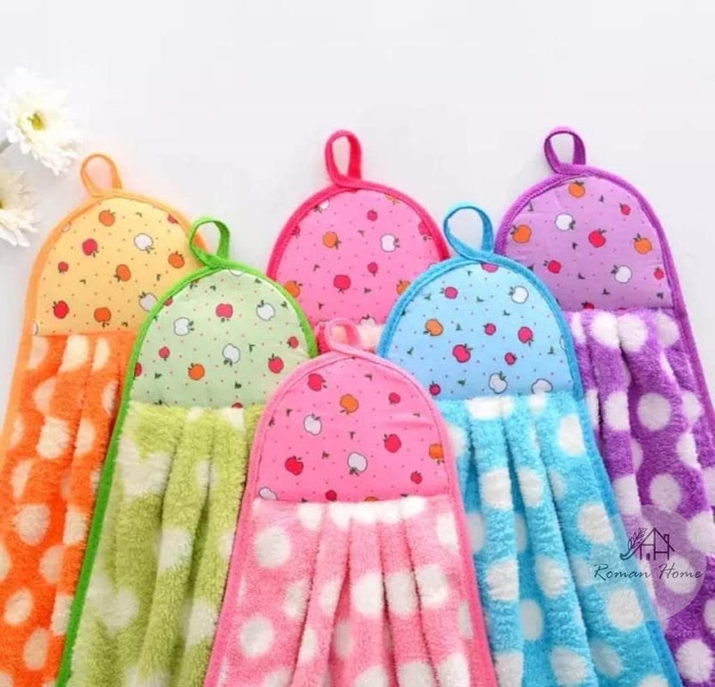 ROYAL TRADERS Microfibre Wash Basin Towel Hanging Hand TowelsSet of Soft Absorbent and Quick Drying Bathroom Hang Towel,Printed Kitchen Accessories Napkin with Ties (30x40 cm.Multicolor PAK OF12 PIS. - Image 3