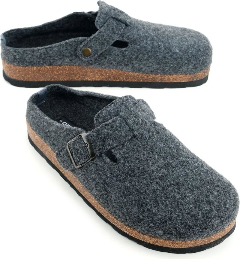جيزر Men's Winter Felt Cork Sole Single Buckle Adjustable Comfortable Sole Home Garden Slippers