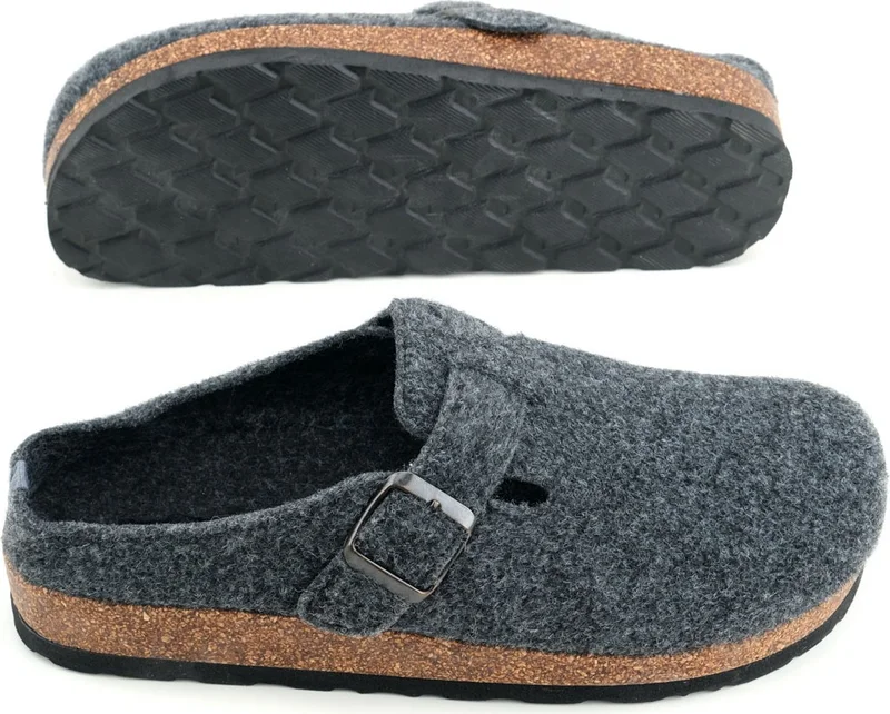 Gezer Men's Winter Felt Cork Sole Single Buckle Adjustable Comfortable Sole Home Garden Slippers