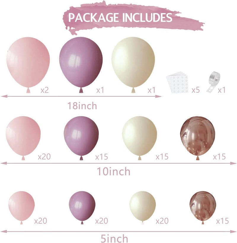 PUFFLD Pink and Purple Balloon Arch Kit, Butterfly Dusty Purple Pink Lavender Sand White Lilac Metallic Rose Gold Latex Balloons for Bridal Wedding Anniversary Engagement Birthday Party Decoration - Image 2