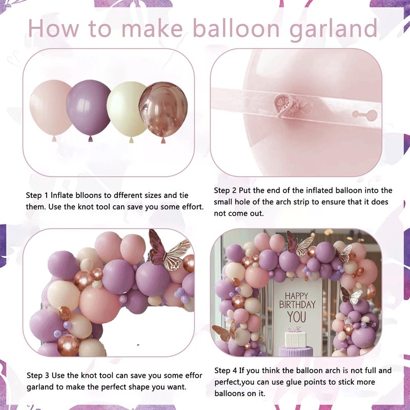 PUFFLD Pink and Purple Balloon Arch Kit, Butterfly Dusty Purple Pink Lavender Sand White Lilac Metallic Rose Gold Latex Balloons for Bridal Wedding Anniversary Engagement Birthday Party Decoration - Image 3