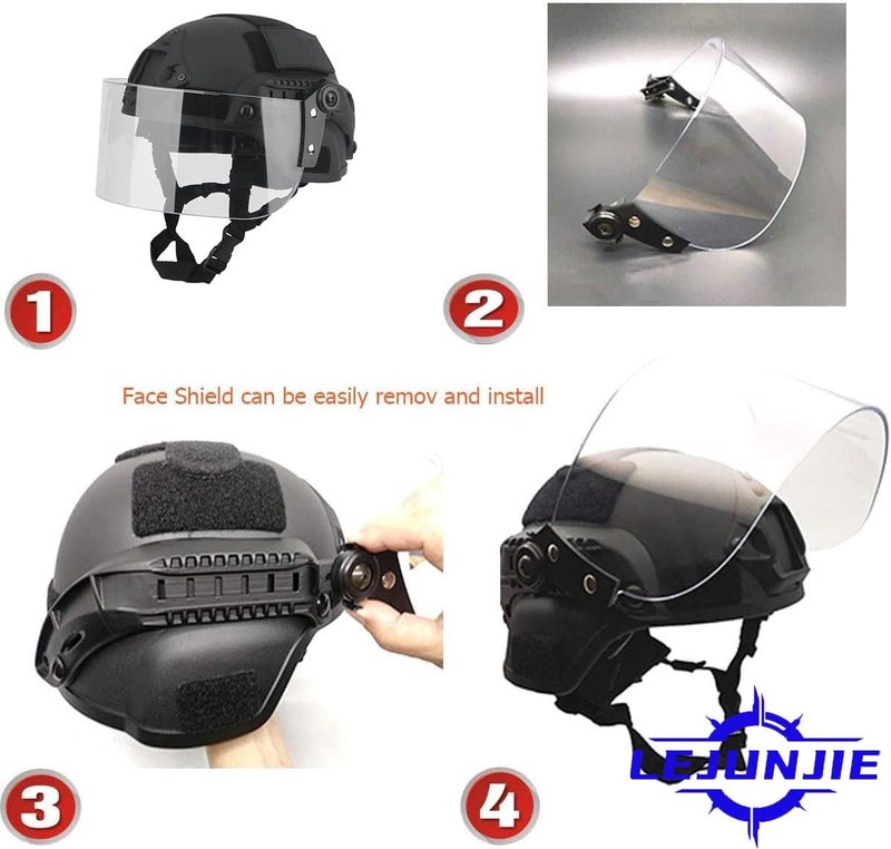 LEJUNJIE Tactical MICH 2000 Fast Helmet with Clear Riot Visor Face Shield Sliding Goggles for Airsoft Paintball CS War Games Outdoor Sports. - Image 5