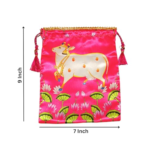 Sri Yagnaa - Pack of 10 - Gomatha Design Potli Bags - Fabric Potli Bags - Women's Silk Drawstring Closure - Gift Pouches - for Return Gifting (Multi-Color) - Image 4