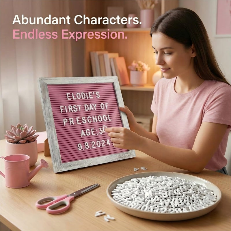 C CRYSTAL LEMON Rustic Hot Pink Felt Letter Board 10x10 Inches â€“ 336 Changeable Letters, Numbers & Symbols â€“ Message Board for Classroom, Home & Office - Image 4
