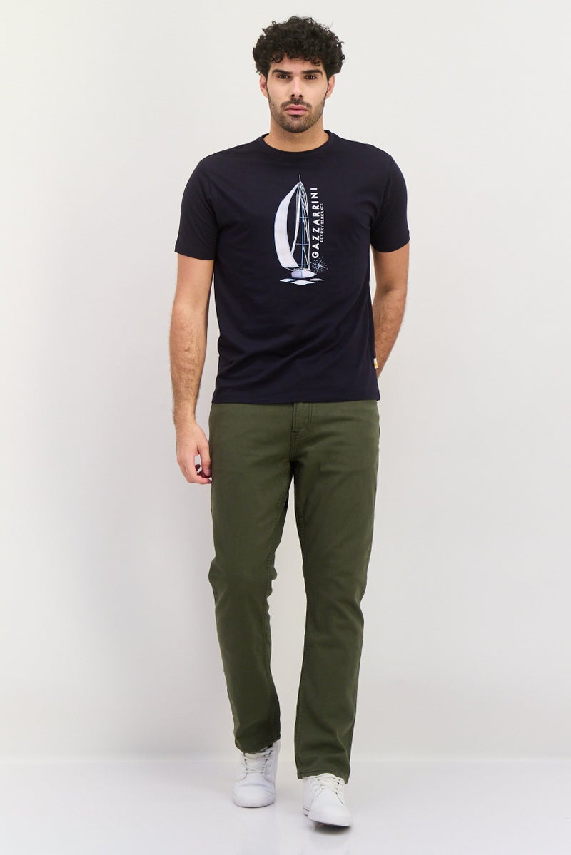 Gazzarrini Men Round Neck Short Sleeves Graphic Print T-shirt, Dark Navy - Image 3