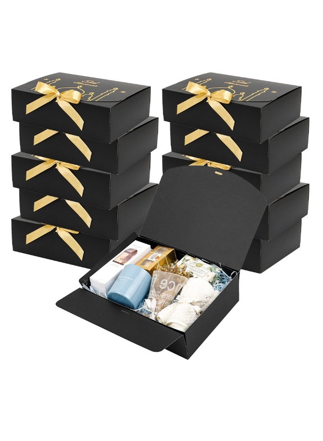 ohmoon Pack of 10 Gift Boxes, Large Kraft Gift Boxes with Bow Ribbon, 27 x20x8cm, Rectangle Gift Boxes for Gifts, Ramadan,Eid,Birthday, Wedding (Black）) - Image 1