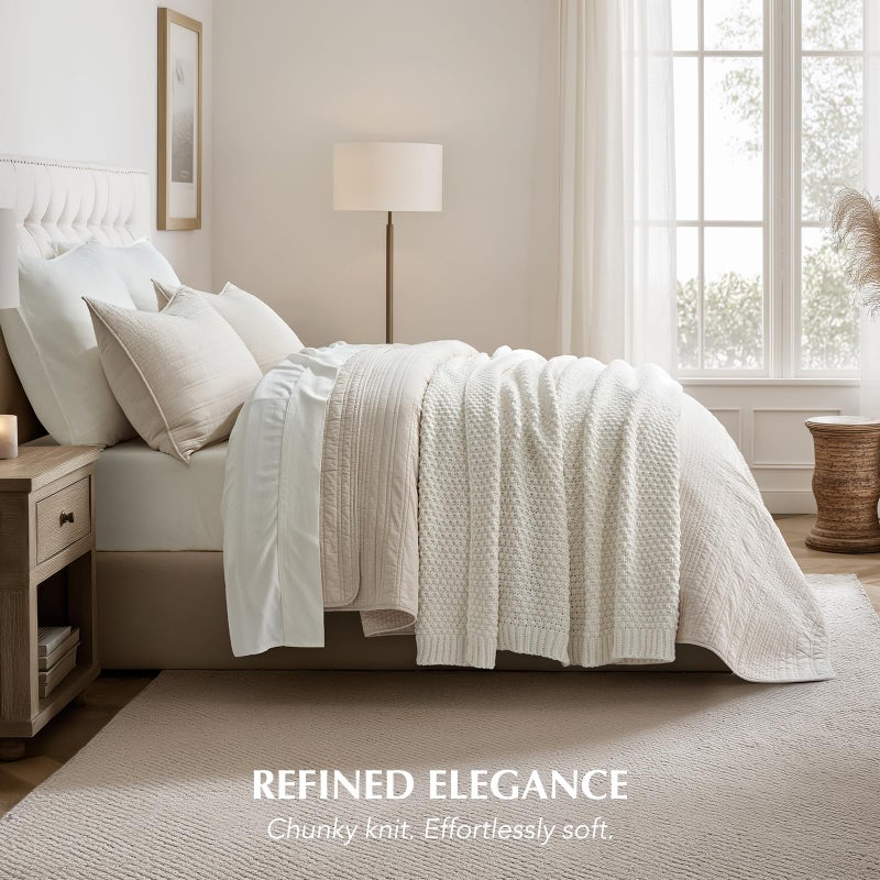 EVERGRACEHOME Chunky Chenille Knit Throw Blanket for Couch, Soft Luxurious Moss Stitch Blankets for Bed, Cozy Decorative Farmhouse Knitted Throws for Sofa, Bright White, 50" x 60" - Image 5