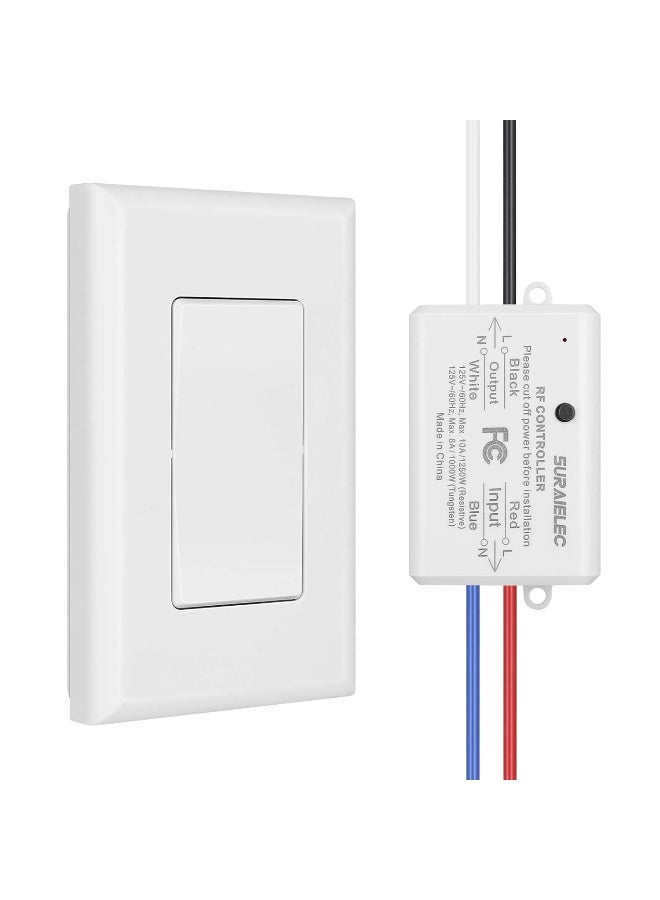 Suraielec Wireless Remote Light Switch, No Wiring, No WiFi, 100ft RF Range, Pre-Programmed, Expandable Wireless Wall Switch and Receiver Kit, Remote Control Light Fixture for Lamp, Ceiling Light, Fan  - Image 1