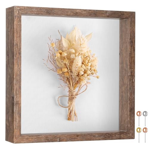 Califortree 8x8 Shadow Box Picture Frame - Memory Box Display Case for Memorabilia Flower Awards Medals Wedding Photos and Keepsake, Rustic Brown - Image 1