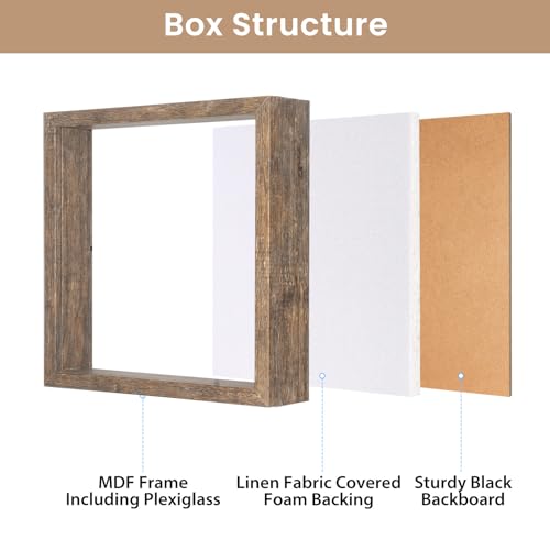 Califortree 8x8 Shadow Box Picture Frame - Memory Box Display Case for Memorabilia Flower Awards Medals Wedding Photos and Keepsake, Rustic Brown - Image 4