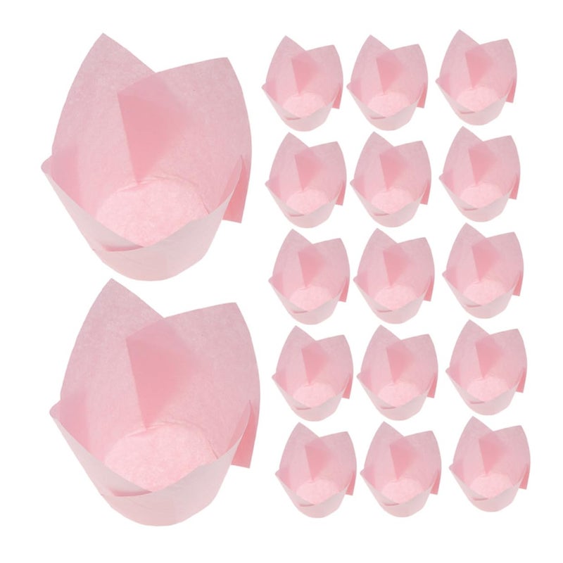 Pink Tulip Muffin Liners Greaseproof Baking Cups 50pcs for Birthday Wedding Party - Image 2