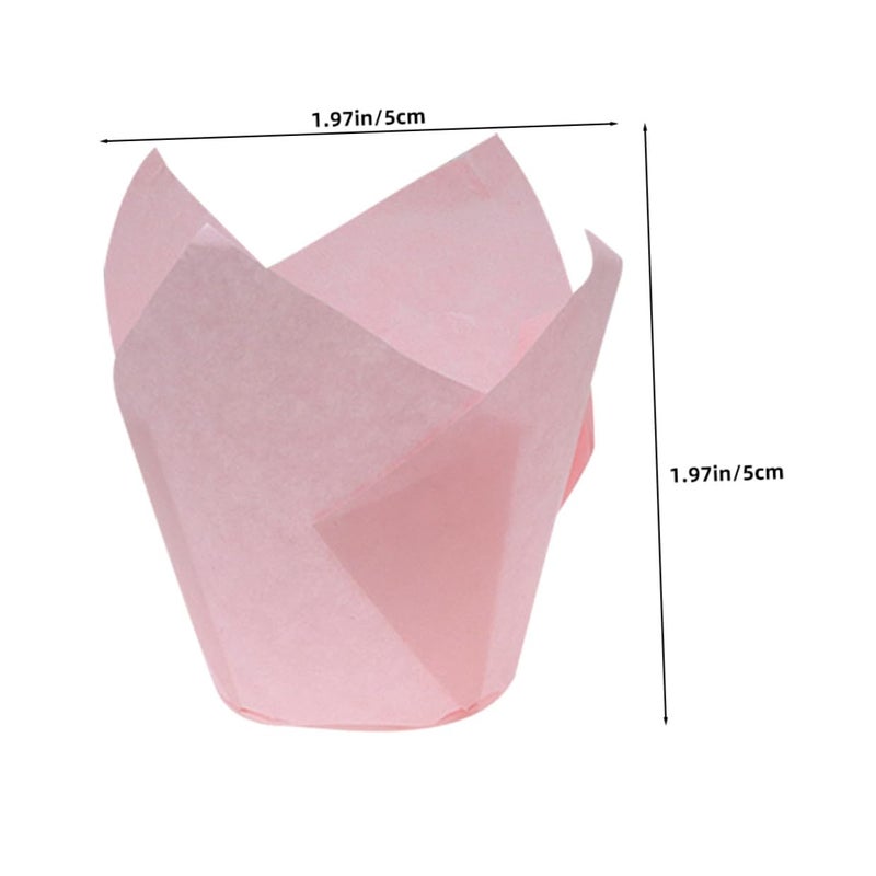 Pink Tulip Muffin Liners Greaseproof Baking Cups 50pcs for Birthday Wedding Party - Image 3