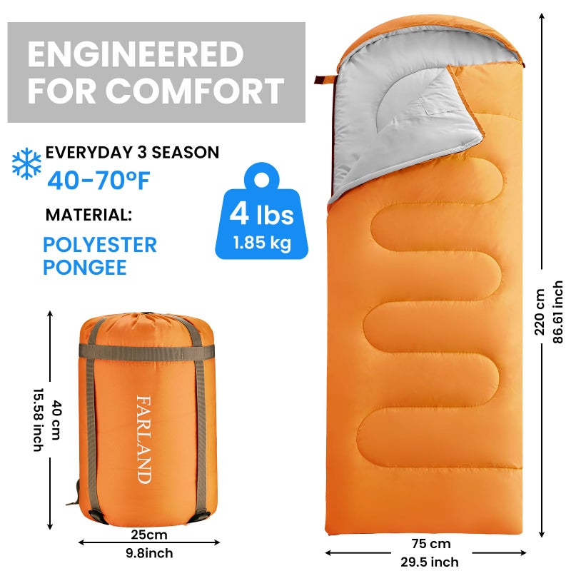 FARLAND Sleeping Bags 30â„‰ for Adults Teens Kids with Compression Sack Portable and Lightweight for 3-4 Season Camping, Hiking,Waterproof, Backpacking and Outdoors - Image 2