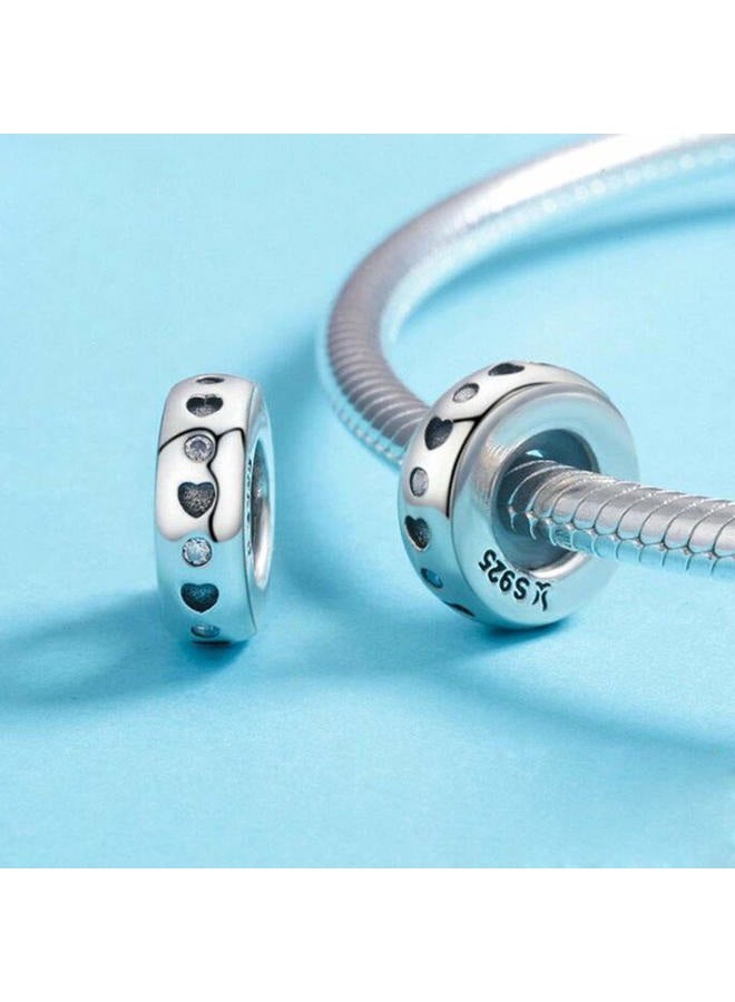 MEETCCY Charm Bracelet Spacer Beads Sterling Silver 2pcs Rubber Stopper Charm Spacer Beads for Pandora Charm Bracelet Compatible with European Charm Bracelet Beads, crystal, sterling silver - Image 2