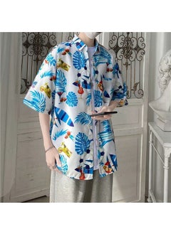 Generic Retro Hong Kong Style Ulzzang Short Sleeve Floral Shirt Mens Harajuku Loose INS Beach Couple Sun Protection Trendy Clothing 1175 white 