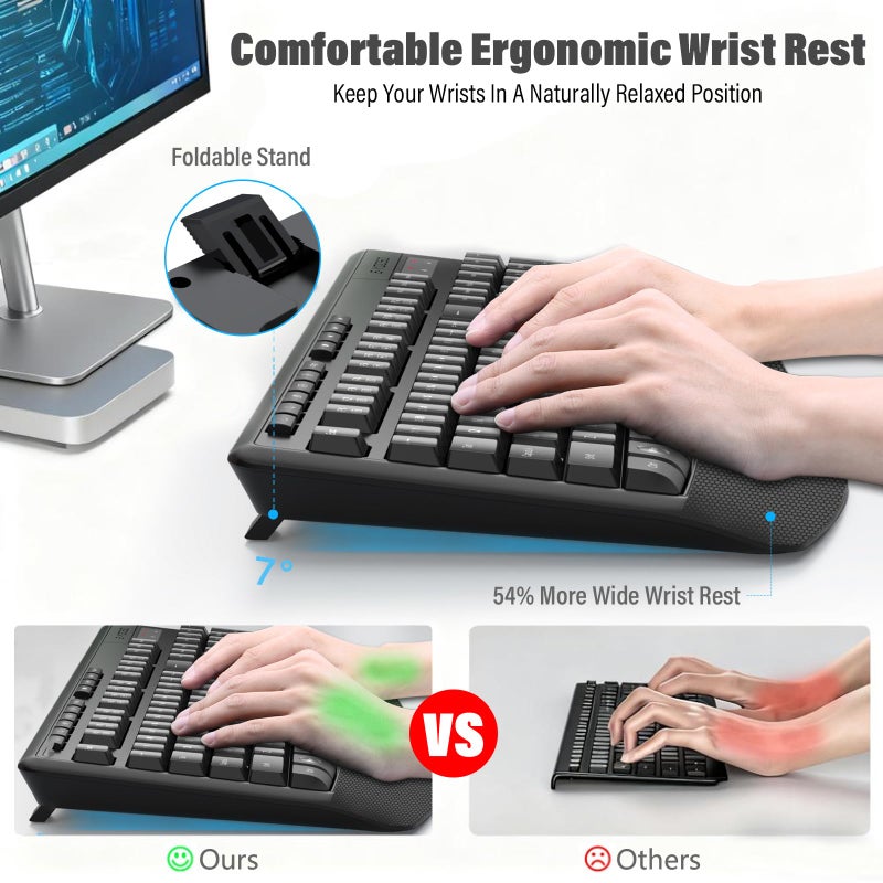 E-YOOSO Wireless Keyboard and Mouse Combo,Silent Soft Touch Quiet Keyboard Less Noise 90%,Ergonomic with Wrist Rest,2.4GHz 104 Keys Full Size,2400 DPI Mouse,for PC Computer/Laptop/Mac Air/Mini/Pro - Image 2