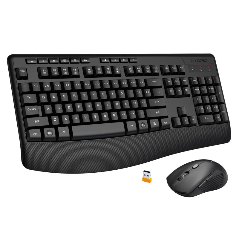 E-YOOSO Wireless Keyboard and Mouse Combo,Silent Soft Touch Quiet Keyboard Less Noise 90%,Ergonomic with Wrist Rest,2.4GHz 104 Keys Full Size,2400 DPI Mouse,for PC Computer/Laptop/Mac Air/Mini/Pro - Image 1
