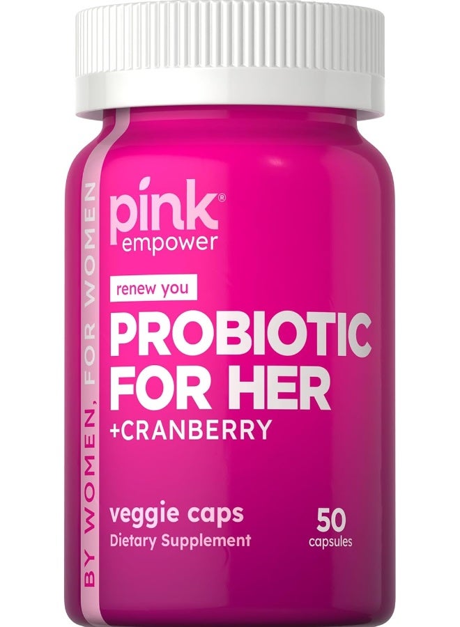 PINK بروبيوتيك الوردي للنساء | 50 كبسولة نباتية | 5 مليار وحدة تشكيلية | بالإضافة إلى التوت البري | مكمل نباتي، غير معدل وراثيًا وخالي من الغلوتين - Image 1
