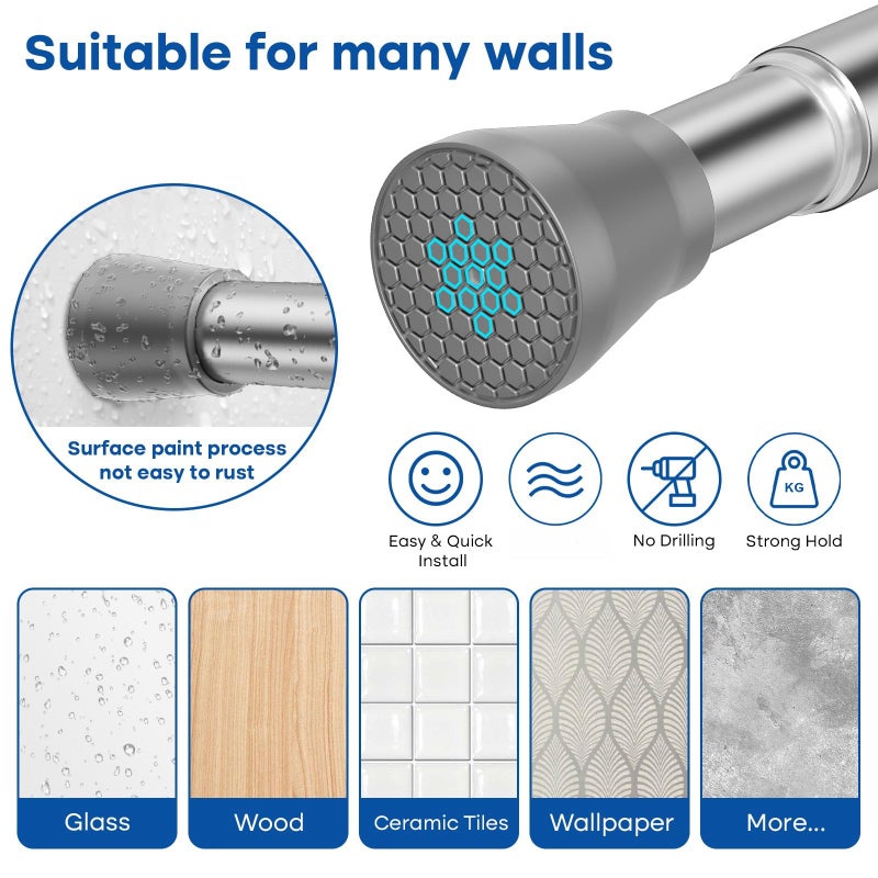 QINGYUN Tension Rods for Windows 28 to 48 Inch Silver Tension Curtain Rod Spring Rods No Drilling Pressure Tension Rods Adjustable Curtain Rods Expandable for Closet,Doorway - Image 4