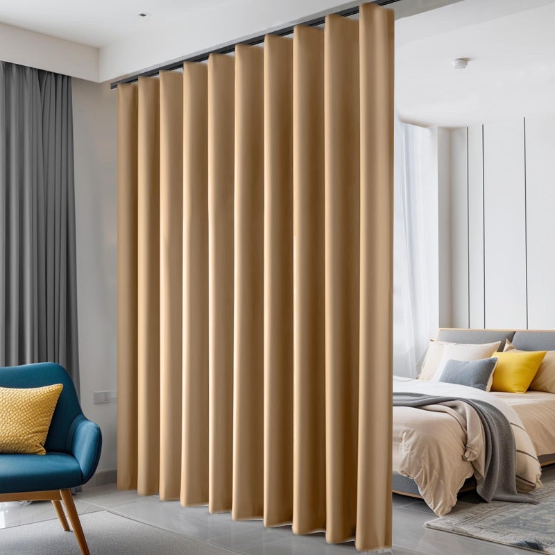 hoeflife Room Divider Curtains Blackout Floor to Ceiling Curtain with Hook Wall Mount Sliding Door Curtains Ceiling Mount Extra Wide Curtain Wall Divider for Room Separation (Khaki, W100 x H84 Inch) - Image 1