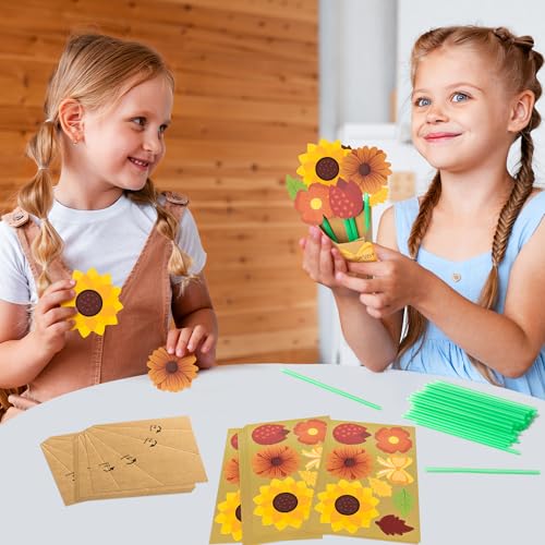 BeYumi Fall Flower Bouquet Craft Kit - 24Pcs Make Your Own Thankful Autumn Florals for Kids, Thanksgiving DIY Gift, School Classroom Home Fun Activities - Image 4