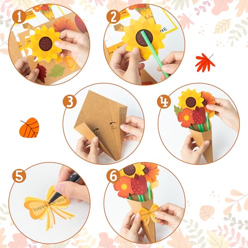 BeYumi Fall Flower Bouquet Craft Kit - 24Pcs Make Your Own Thankful Autumn Florals for Kids, Thanksgiving DIY Gift, School Classroom Home Fun Activities - Image 3