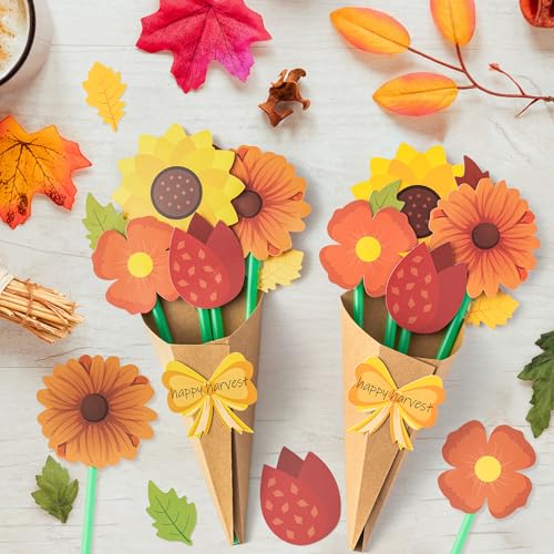 BeYumi Fall Flower Bouquet Craft Kit - 24Pcs Make Your Own Thankful Autumn Florals for Kids, Thanksgiving DIY Gift, School Classroom Home Fun Activities - Image 5
