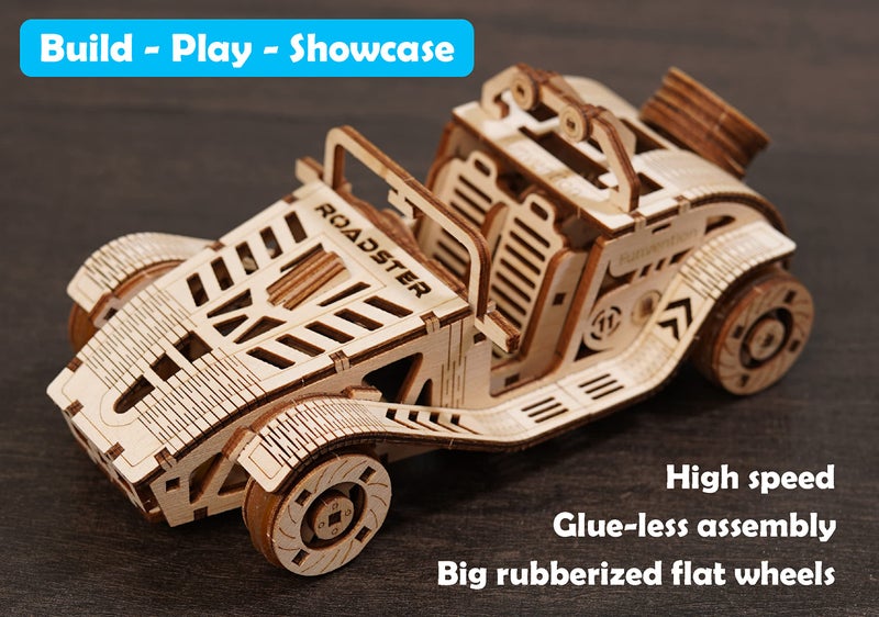 FUNVENTION Roadster Car - DIY Functional Mechanical Model 3D Puzzle STEM Lerning Kit Collectible Cars Building Kit with Working Wheels & Shocks - Image 2