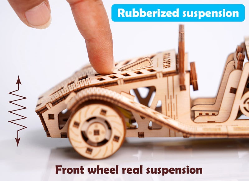 FUNVENTION Roadster Car - DIY Functional Mechanical Model 3D Puzzle STEM Lerning Kit Collectible Cars Building Kit with Working Wheels & Shocks - Image 5