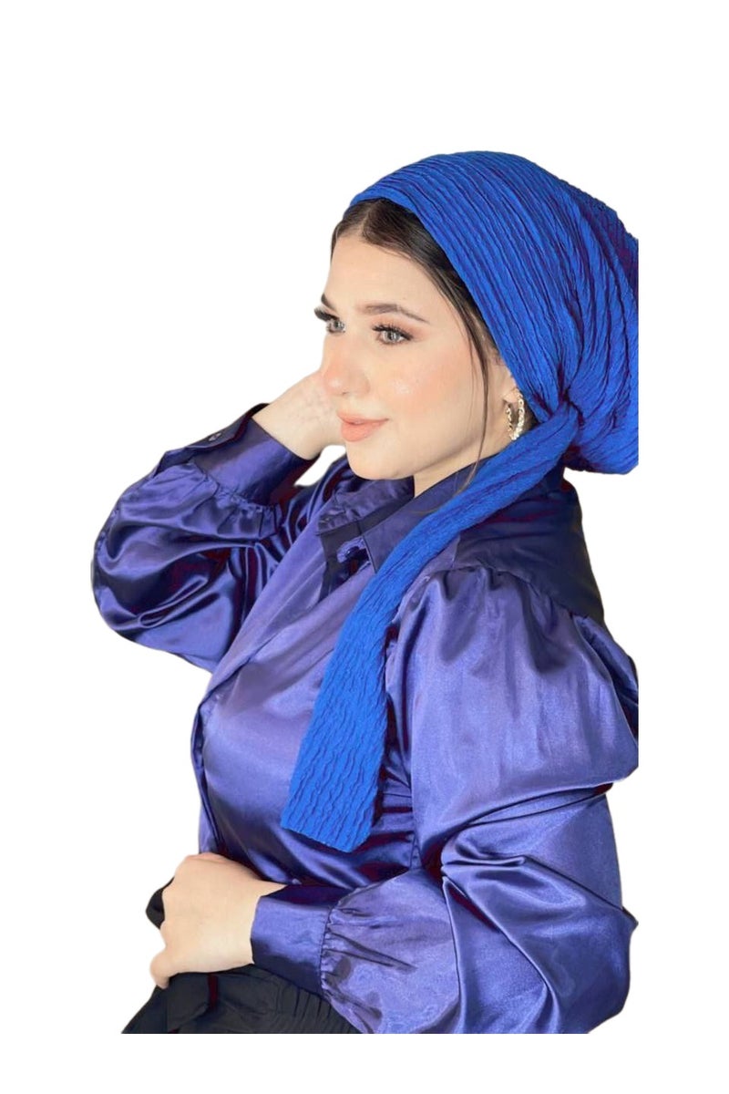 طرحة مكرمش فاخرة للنساء – تصميم عصري مريح – لون أزرق أنيق – خامة خفيفة عالية الجودة لإطلالة راقية