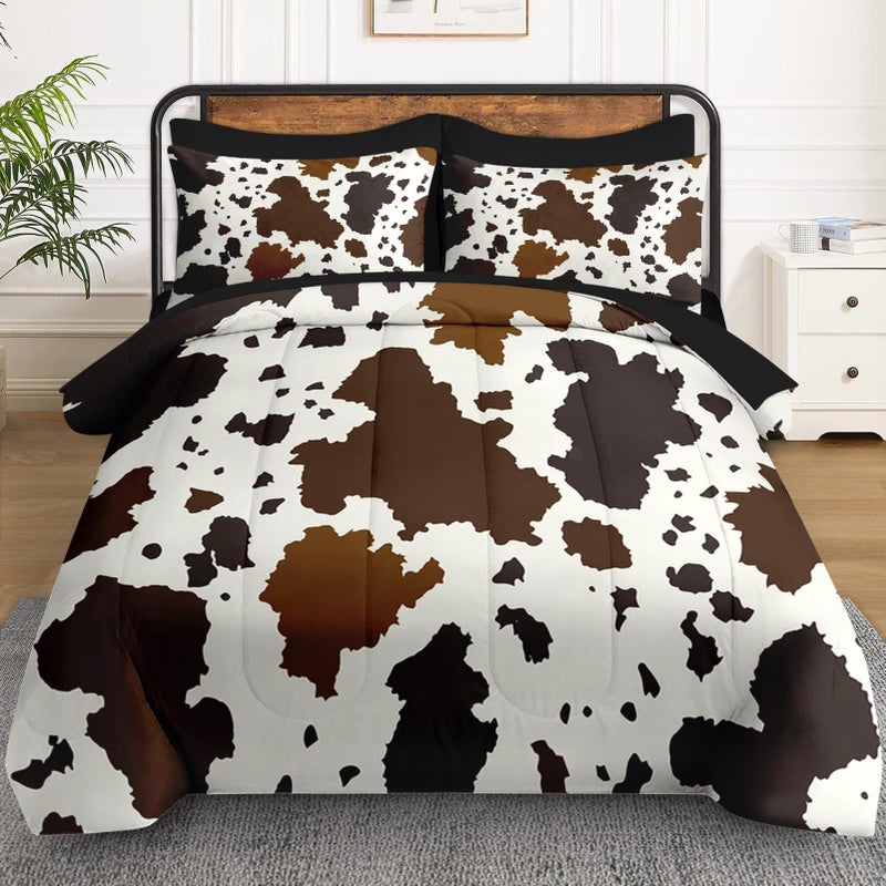 WeCozy 7 Pcs Full Size Comforter Set with 2 Pillowcases & 2 Shams, Brown Cow Cowhide Print Bedding for Kids and Adults, Vintage Western Farmhouse Bed in a Bag with Flat Fitted Sheet - Image 2