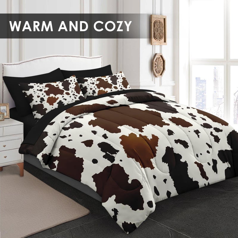 WeCozy 7 Pcs Full Size Comforter Set with 2 Pillowcases & 2 Shams, Brown Cow Cowhide Print Bedding for Kids and Adults, Vintage Western Farmhouse Bed in a Bag with Flat Fitted Sheet - Image 4