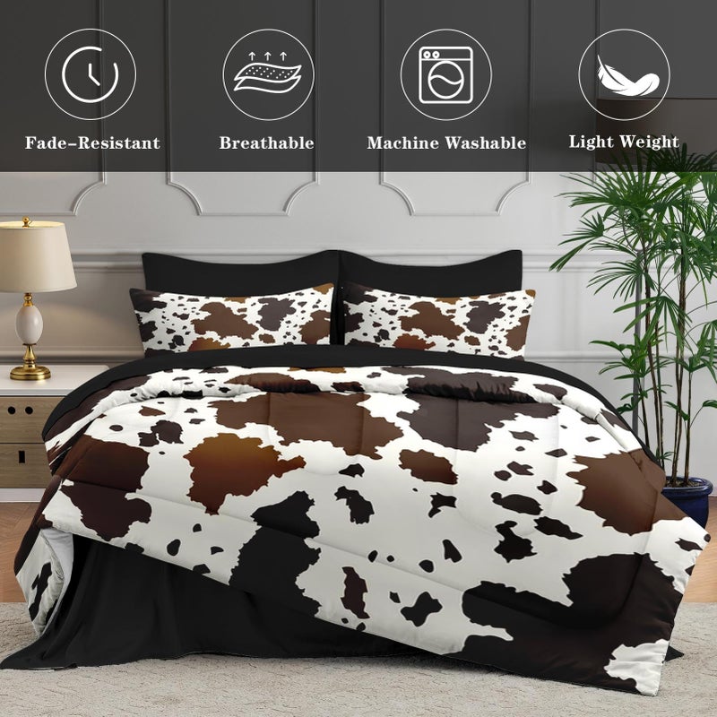 WeCozy 7 Pcs Full Size Comforter Set with 2 Pillowcases & 2 Shams, Brown Cow Cowhide Print Bedding for Kids and Adults, Vintage Western Farmhouse Bed in a Bag with Flat Fitted Sheet - Image 5