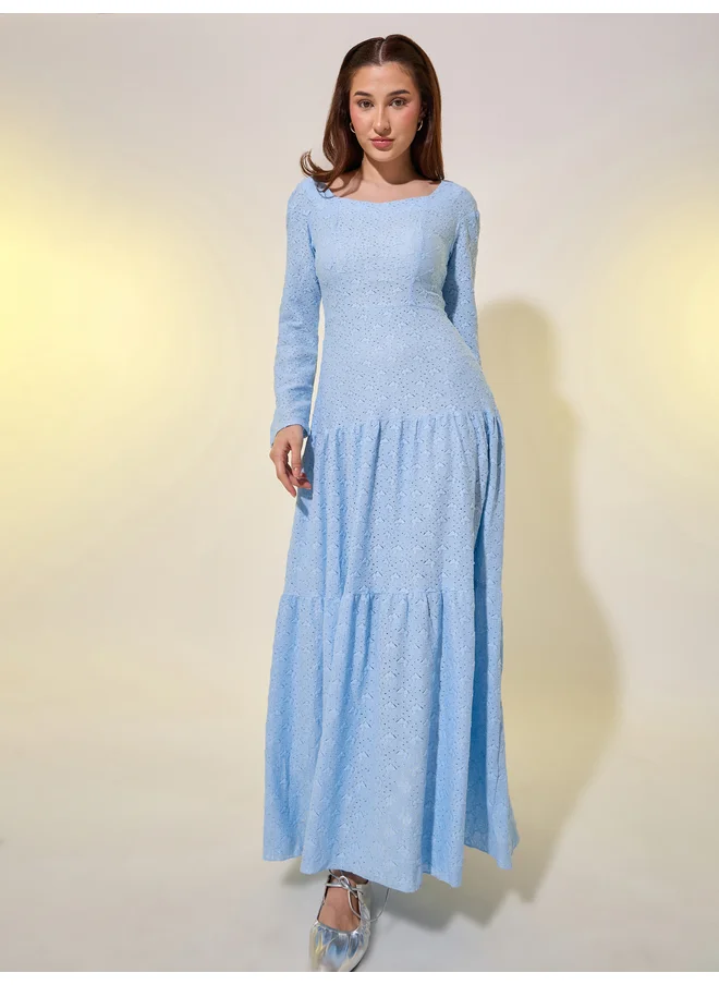 تايك تو Take Two Texture Long Sleeves Square Neck Maxi Dress